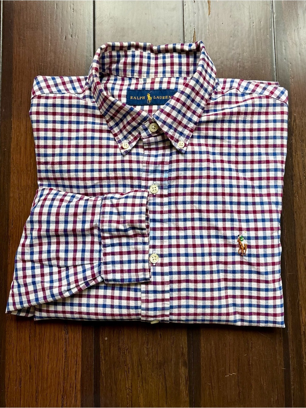Ralph Lauren Men’s Button-Down Plaid Shirt Red Blue L Preppy Blokecore Classic